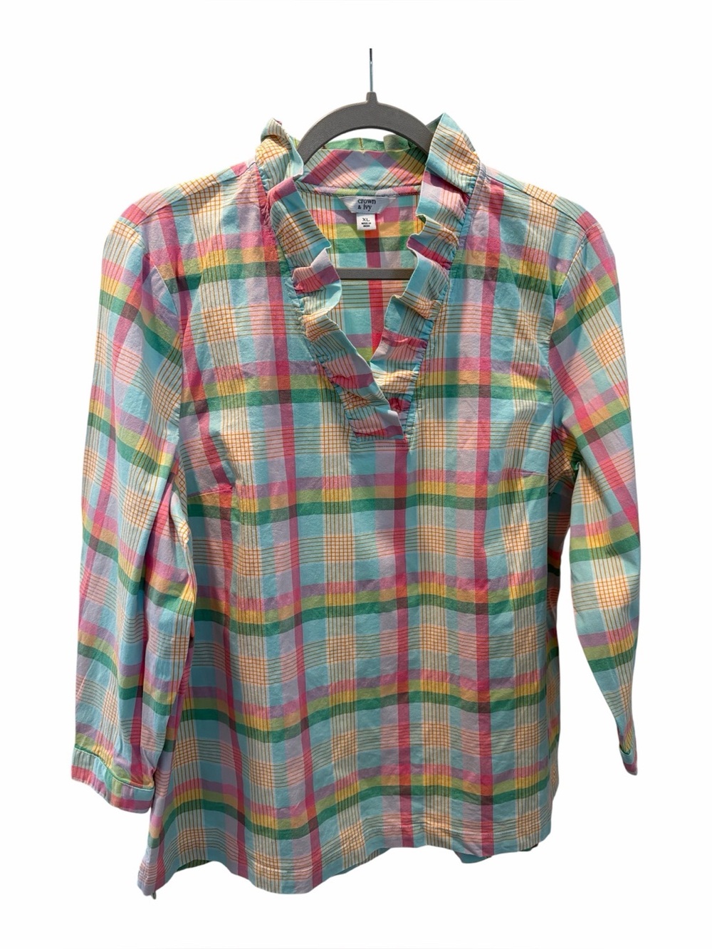 CROWN & IVY Multicolored Plaid Blouse size x large